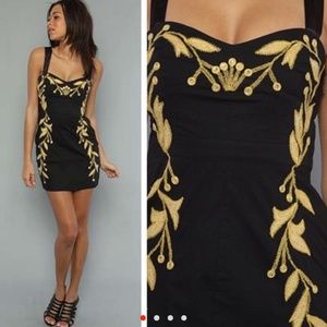 Free People black and gold leaf motif dress